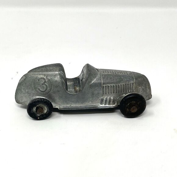Vintage Tootsie Toy Race Car Number 3 Silver Metal Made in USA Collectible - Picture 1 of 8